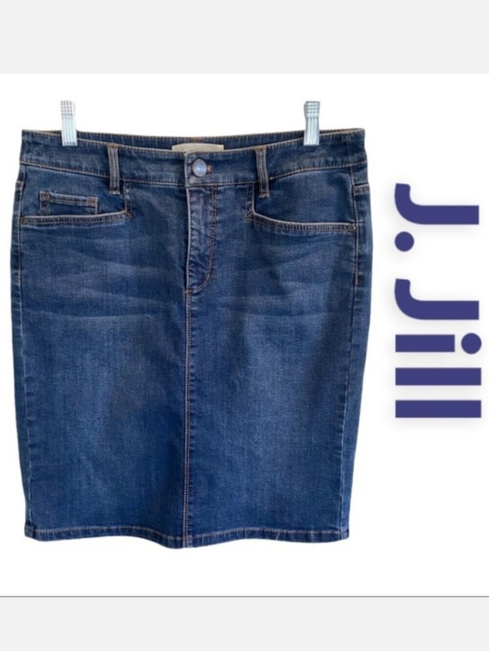 J. Jill Denim Skirt Smooth Fit Blue Jean Women's Size 2 Straight Pencil Pockets